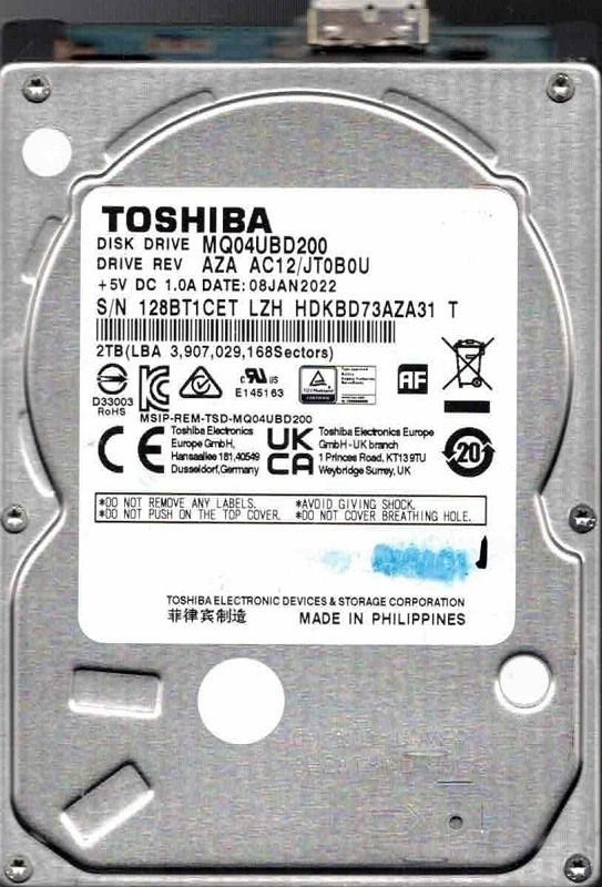 MQ04UBD200 AZA AC12/JT0B0U HDKBD73AZA31 T Toshiba 2.5" HDD 2TB
