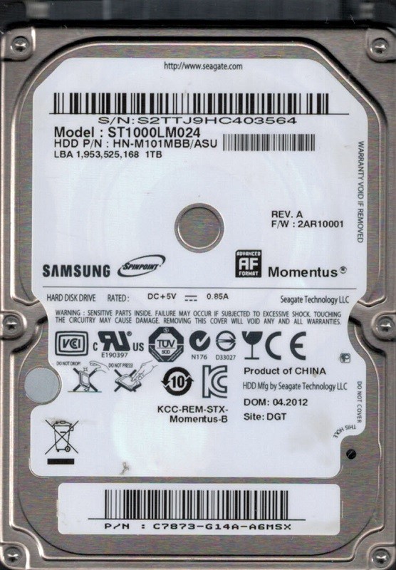 Samsung ST1000LM024 P/N: HN-M101MBB/ASU F/W: 2AR10001 1TB