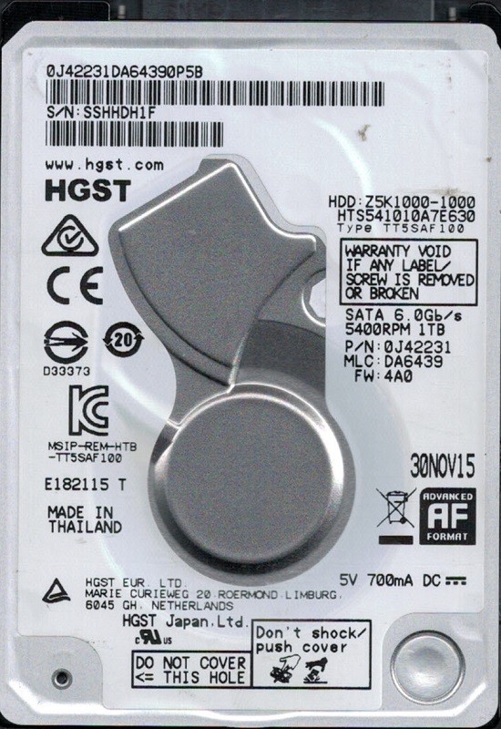 HTS541010A7E630 P/N: 0J42231 MLC: DA6439 HGST 1TB