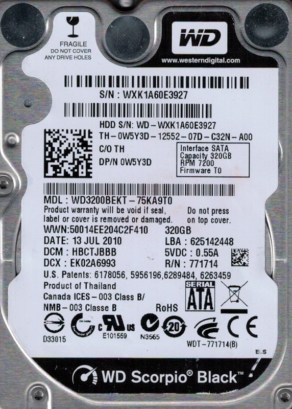 Western Digital WD3200BEKT-75KA9T0 320GB DCM: HBCTJBBB
