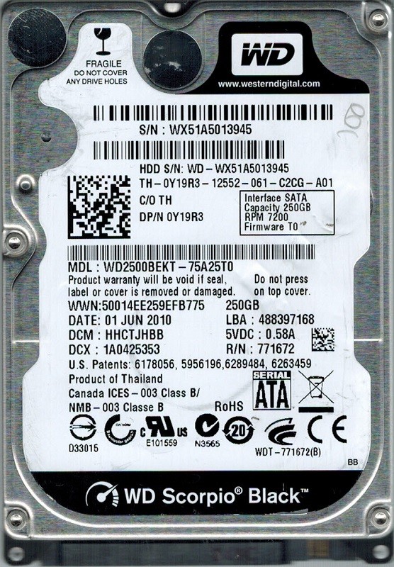 Western Digital WD2500BEKT-75A25T0 250GB DCM: HHCTJHBB