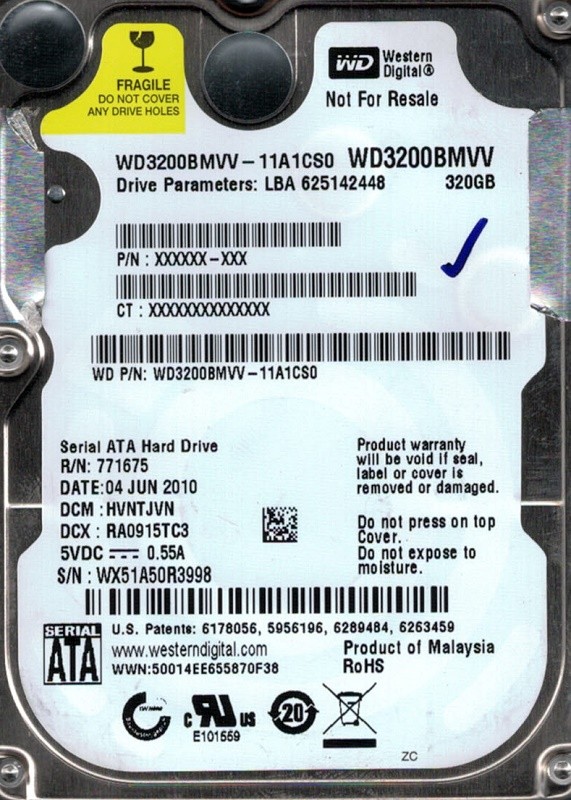 Western Digital WD3200BMVV-11A1CS0 320GB DCM: HVNTJVN
