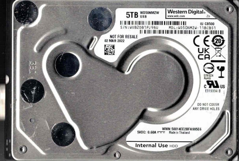 WD50NMZW-11BCBS1 USB 3.0 WXB2D Thailand MAR 2022 Western Digital 5TB