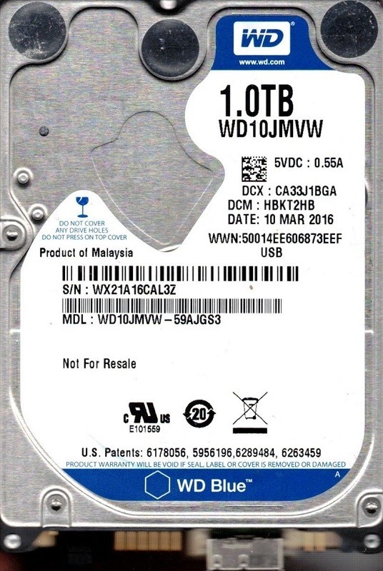 WD10JMVW-59AJGS3 DCM: HBKT2HB WX21A Western Digital 1TB