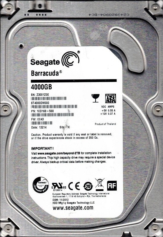 Seagate ST4000DM000 P/N: 1CD168-568 F/W: CC43 4TB TK Z30