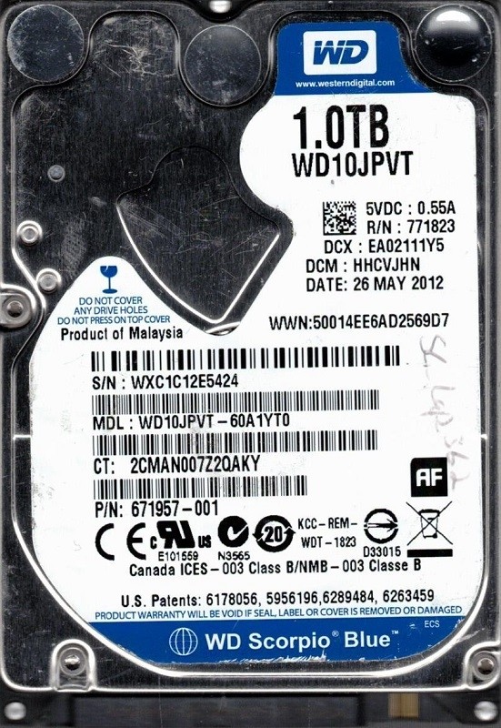 Western Digital WD10JPVT-60A1YT0 1TB DCM: HHCVJHN
