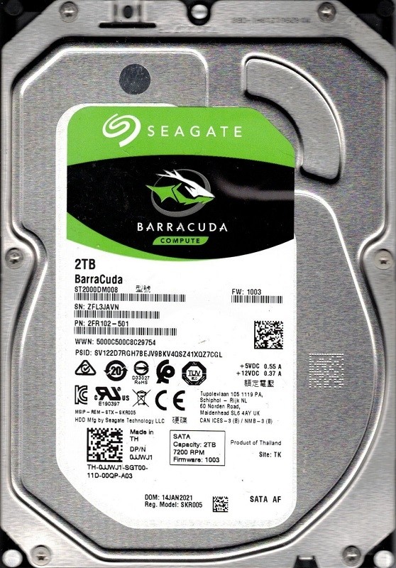 ST2000DM008 P/N: 2FR102-501 F/W: 1003 TK ZFL Seagate 2TB