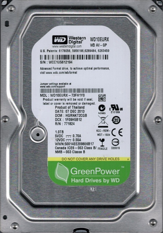 WD10EURX-73FH1Y0 DCM: HGRNKT2CGB WCC1U Western Digital 1TB