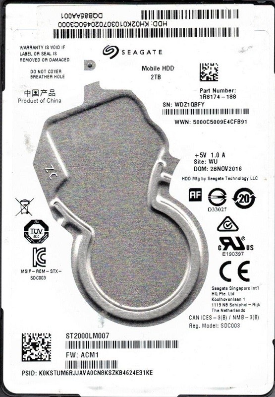 ST2000LM007 P/N: 1R8174-188 F/W: ACM1 WU WDZ Seagate 2TB