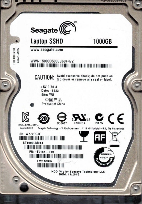 ST1000LM014 P/N: 1EJ164-310 F/W: SM36 WU W77 Seagate Laptop SSHD 1TB