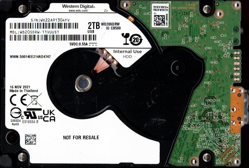WD20SDRW-11VUUS1 WX22A NOV 2021 Thailand Western Digital 2TB SATA 6Gb/s