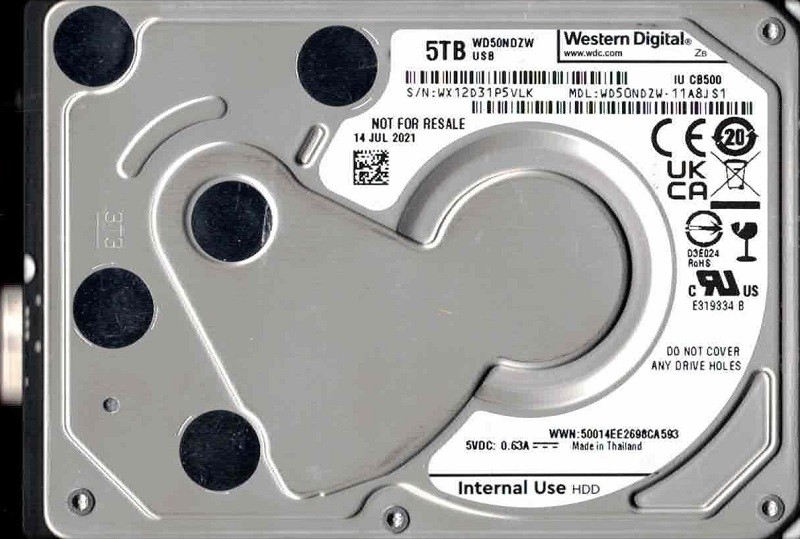 WD50NDZW-11A8JS1 WX42D JUL 2021 Thailand Western Digital 5TB