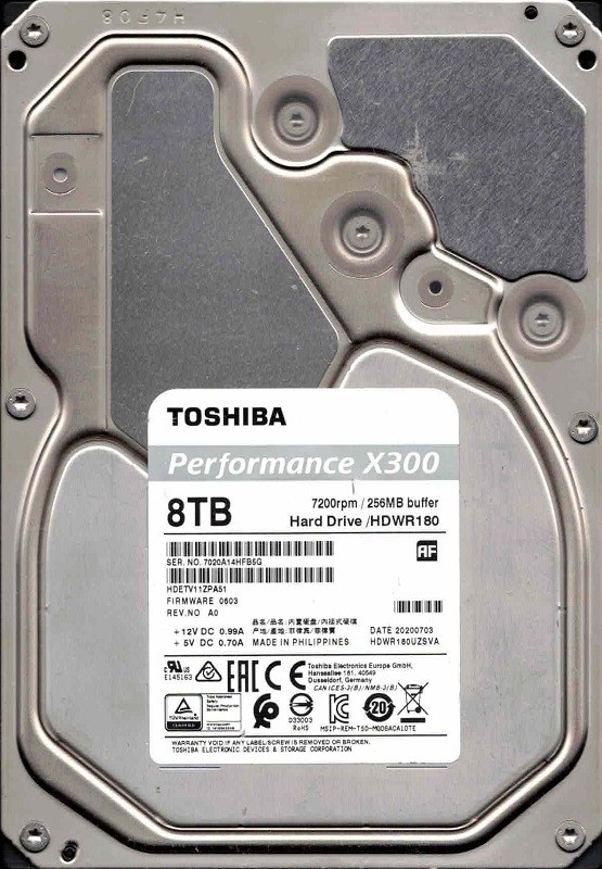 X300 HDWR180UZSVA P/N: HDETV11ZPA51 F/W: 0603 Toshiba 8TB Desktop HDD