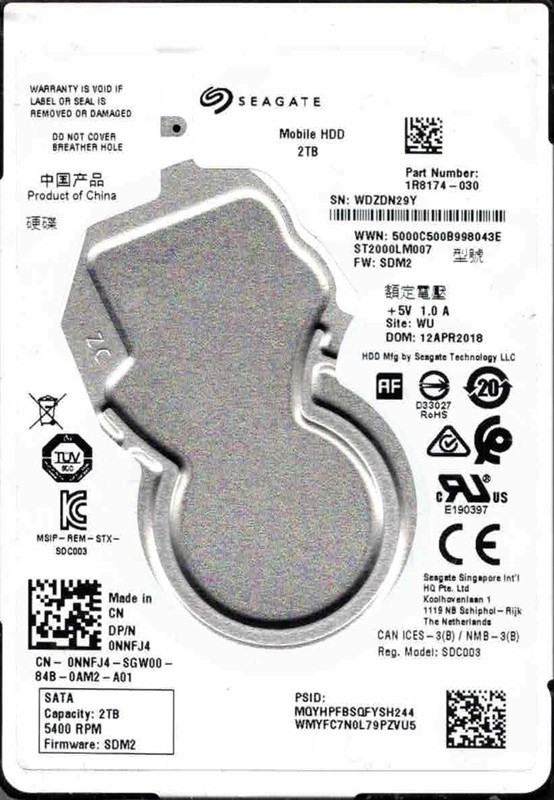 ST2000LM007 P/N: 1R8174-030 F/W: SDM2 WU WDZD APR 2018 Seagate 2TB