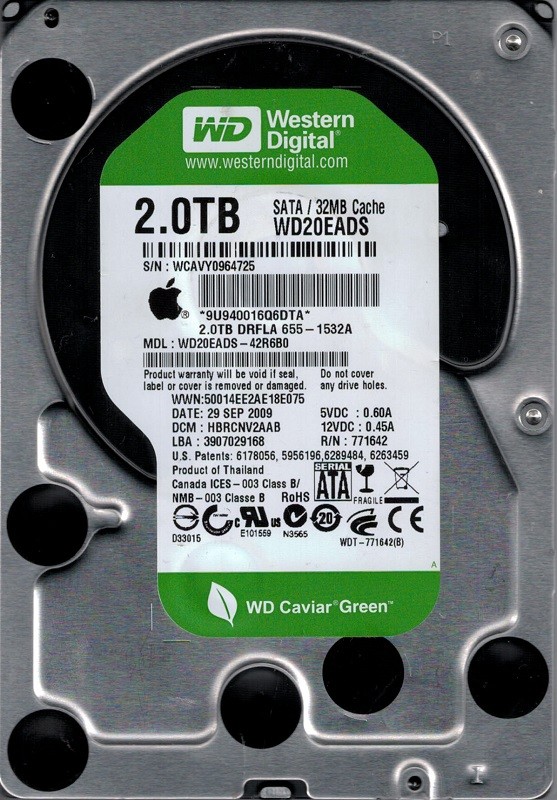 WD20EADS-42R6B0 DCM: HBRCNV2AAB WCAVY MAC 655-1532A 2TB Western Digital 