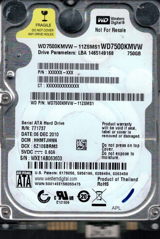 WD7500KMVW-11ZSMS1 750GB DCM: HHMTJHNN Western Digital