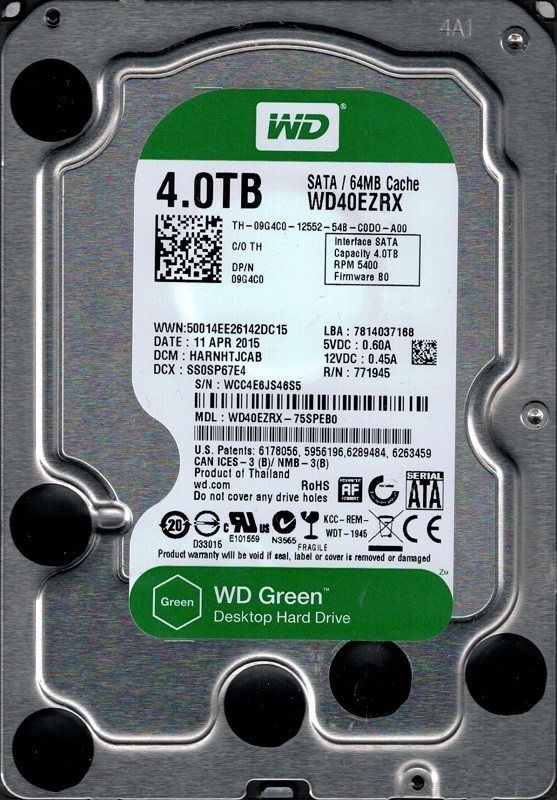 Western Digital WD40EZRX-75SPEB0 DCM: HARNHTJCAB 4TB