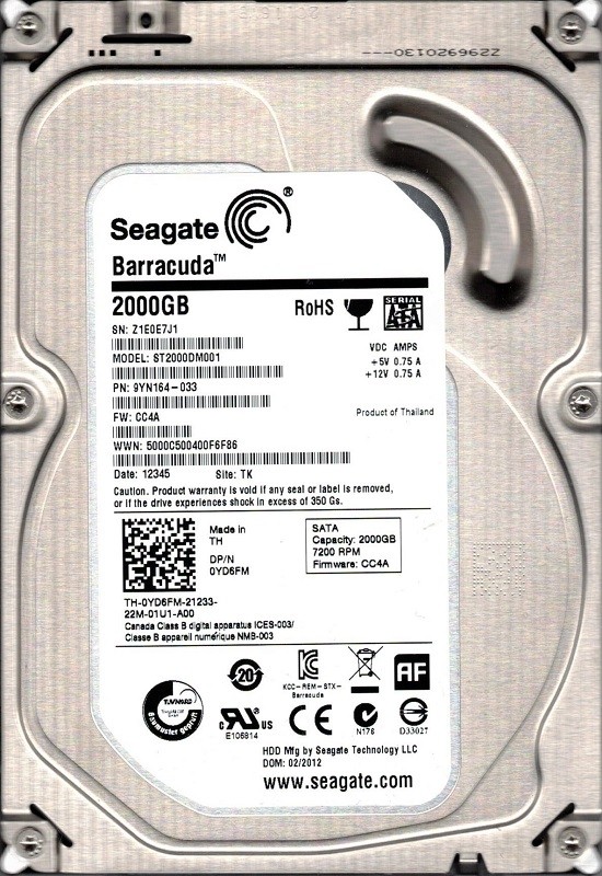 Seagate ST2000DM001 P/N: 9YN164-033 F/W: CC4A TK Z1E0 2TB