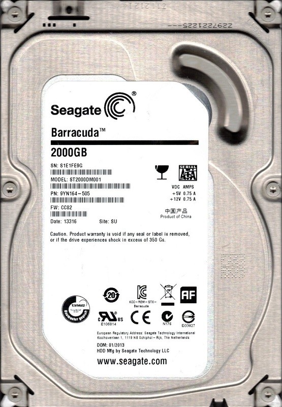 ST2000DM001 F/W: CC82 P/N: 9YN164-505 SU S1E Barracuda Seagate 2TB