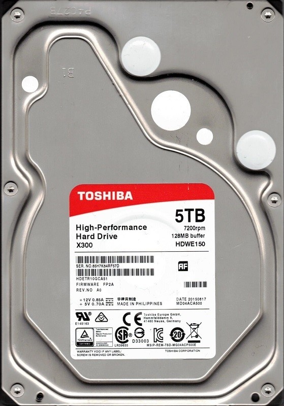 X300 HDWE150 MD04ACA500 P/N: HDETR10GCA51 F/W: FP2A Toshiba 5TB