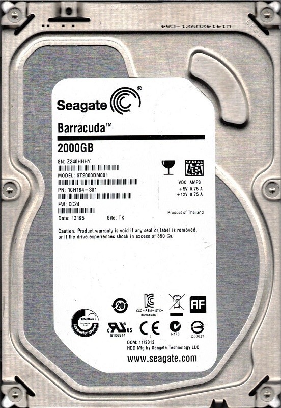 ST2000DM001 Seagate P/N: 1CH164-301 F/W: CC24 TK Z24 2TB