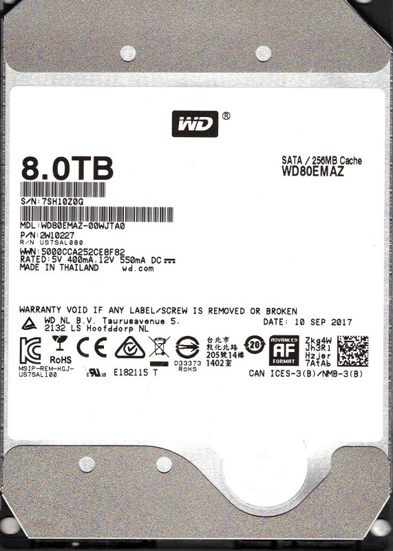 WD80EMAZ-00WJTA0 P/N: 2W10227 Thailand Western Digital 8TB