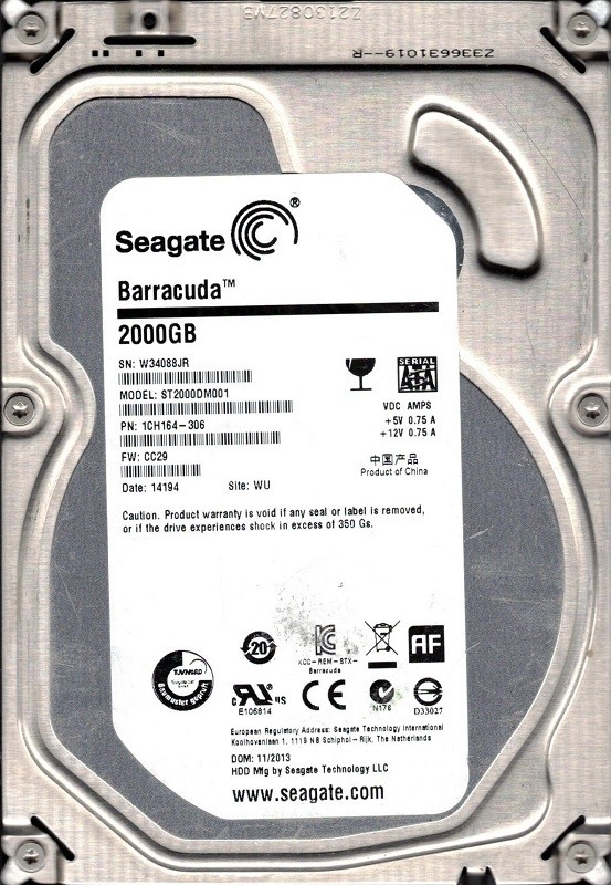Seagate ST2000DM001 P/N: 1CH164-306 F/W: CC29 WU 2TB W34 Desktop Hard Drive