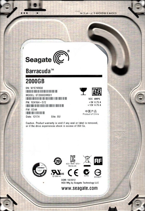 Seagate ST2000DM001 P/N: 1CH164-572 F/W: CC44 SU W1E1 2TB