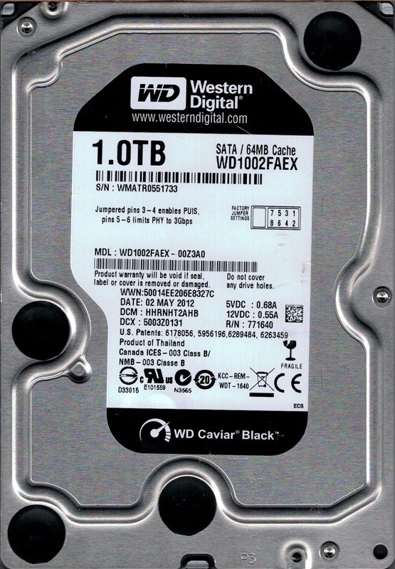 Western Digital WD1002FAEX-00Z3A0 1TB DCM: HHRNHT2AHB WMATR