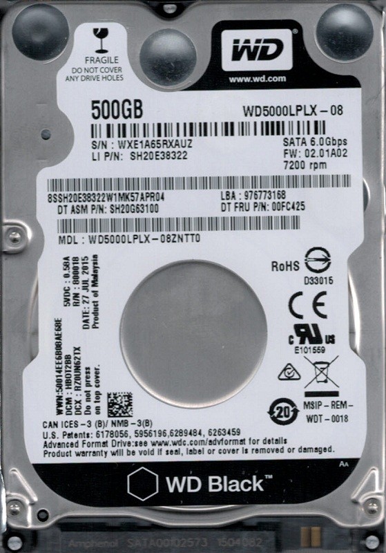 WD5000LPLX-08ZNTT0 DCM: HBOT2BB WXE1A Western Digital 500GB