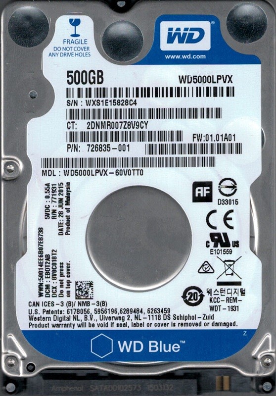 Western Digital WD5000LPVX-60V0TT0 500GB DCM: EBOT2AB