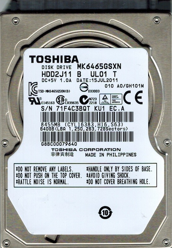 Toshiba MK6465GSXN HDD2J11 B UL01 T 640GB PHILIPPINES
