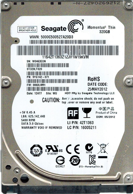Seagate ST320LT020 P/N: 9YG142-071 F/W: 0003LVM1 320GB WU