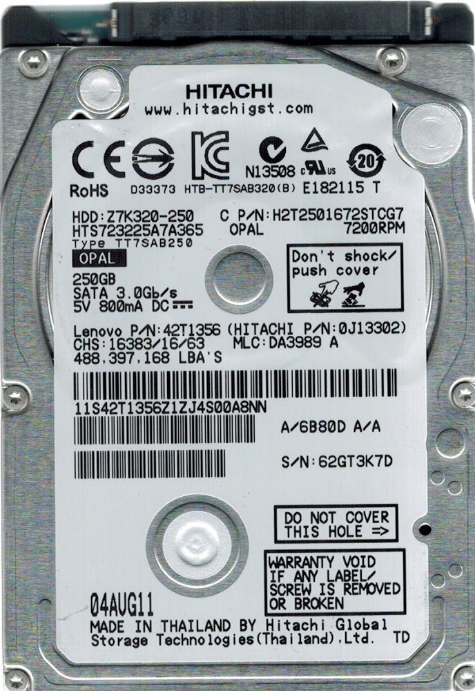 Hitachi HTS723225A7A365 P/N: 0J13302 MLC: DA3989 250GB