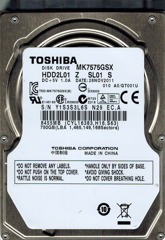 Toshiba MK7575GSX 750GB HDD2L01 Z SL01 S CHINA