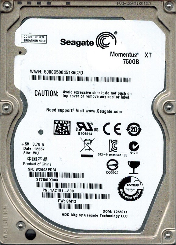 Seagate ST750LX003 P/N: 1AC154-300 F/W: SM12 WU 750GB