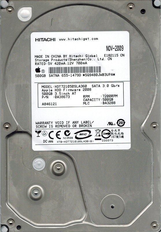 Hitachi HDT721050SLA360 P/N: 0A38673 MLC: BA3288 MAC 655-1479D 500GB