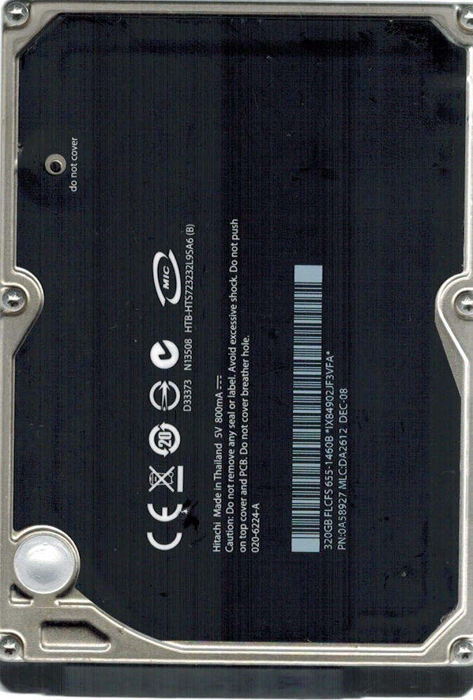 Hitachi HTS723232L9SA6 320GB P/N: 0A58927 MLC: DA2612 MAC 655-1460B