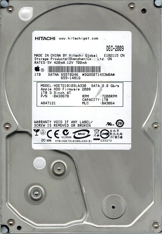Hitachi HDE721010SLA330 P/N: 0A38678 MLC: BA3064 MAC 655-1481G 1TB