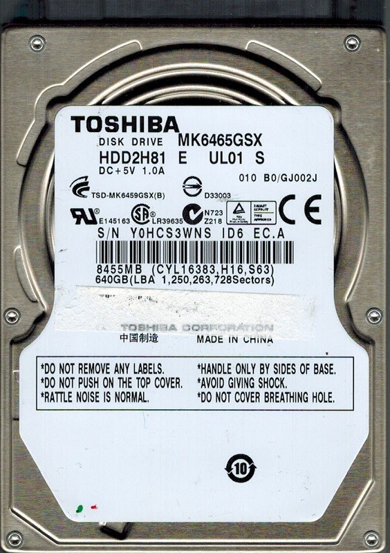 Toshiba MK6465GSX 640GB HDD2H81 E UL01 S CHINA