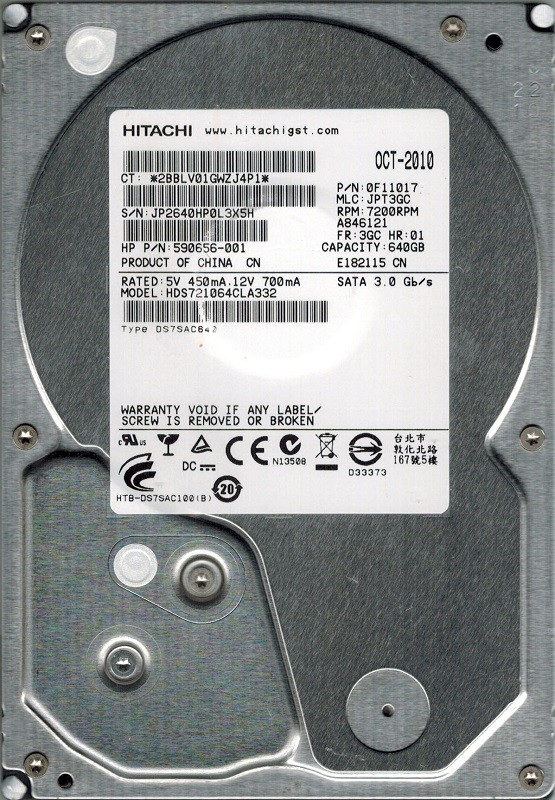 Hitachi HDS721064CLA332 640GB P/N: 0F11017 MLC: JPT3GC