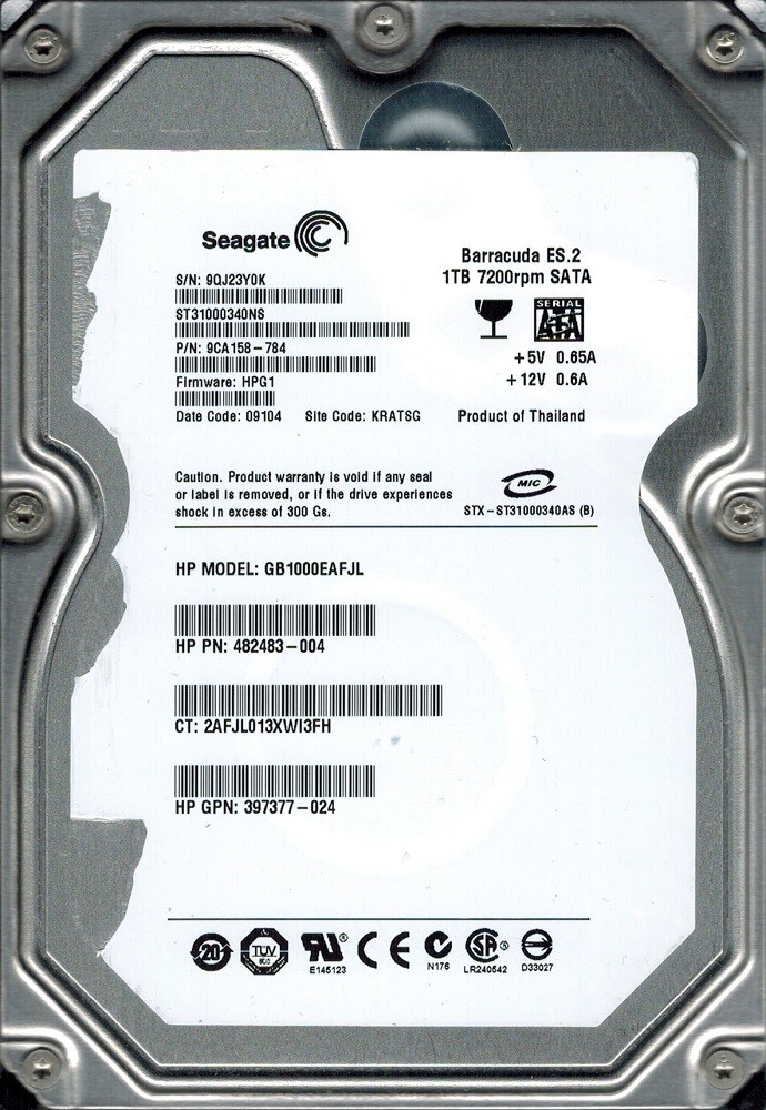 Seagate ST31000340NS P/N: 9CA158-784 F/W: HPG1 1TB KRATSG