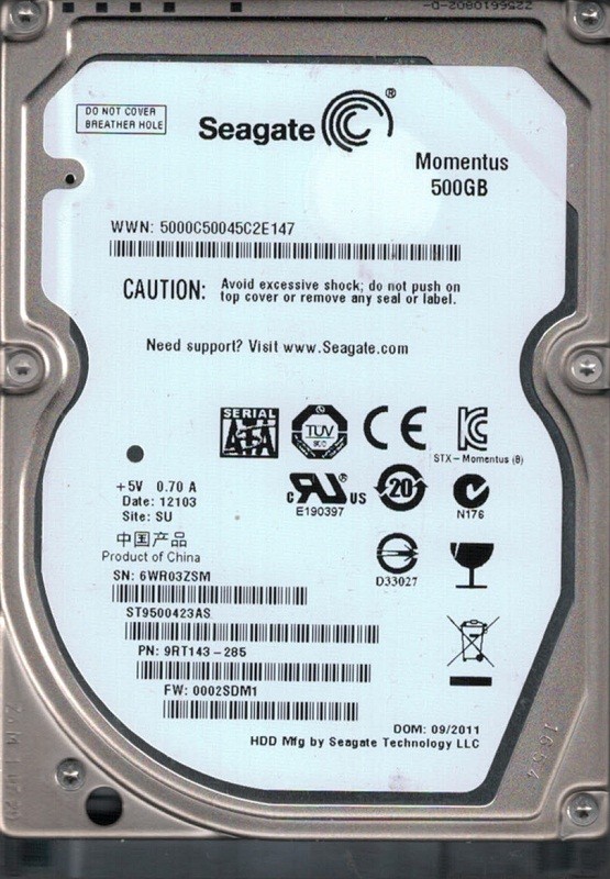 Seagate ST9500423AS P/N: 9RT143-285 F/W: 0002SDM1 500GB SU 6WR