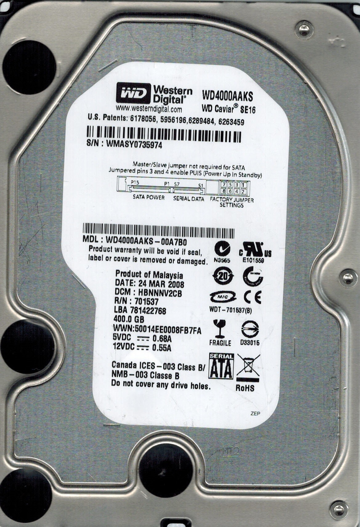 Western Digital WD4000AAKS-00A7B0 400GB DCM: HBNNNV2CB WMASY