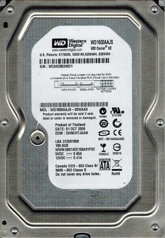 Western Digital WD1600AAJS-00WAA0 160GB DCM: DHNCHTJAAN