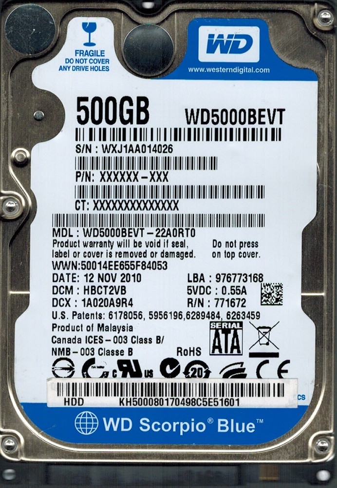 Western Digital WD5000BEVT-22A0RT0 500GB DCM: HBCT2VB