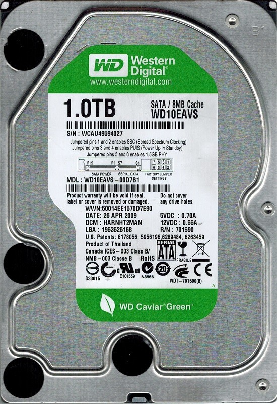 Western Digital WD10EAVS-00D7B1 1TB DCM: HARNHT2MAN