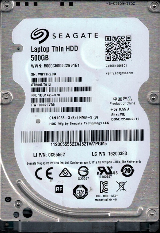 ST500LT012 F/W: 0002LVM1 P/N: 1DG142-070 WU WBY Seagate 500GB