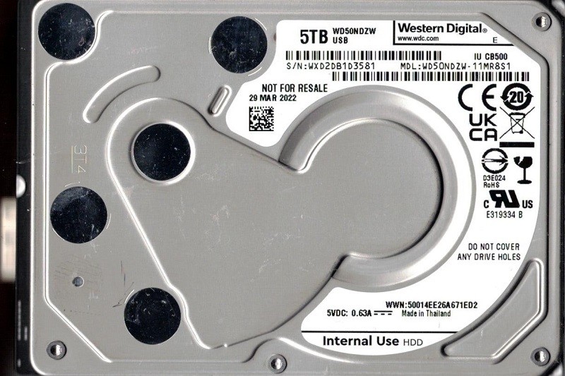 WD50NDZW-11MR8S1 USB 3.0 WXD2D MAR 2022 Western Digital 5TB USB Hard Drive