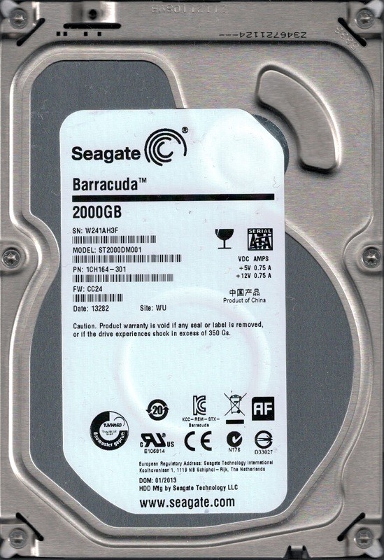 ST2000DM001 P/N: 1CH164-301 F/W: CC24 WU W24 2TB Seagate Barracuda